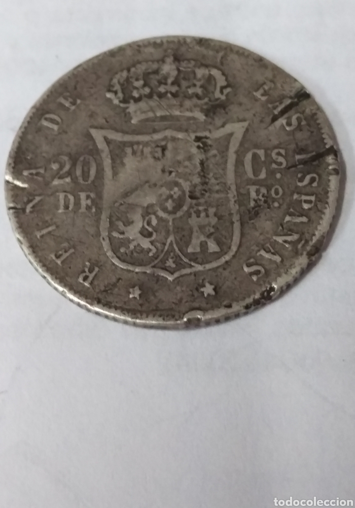 Monedas de Espa&ntilde;a: Moneda Isabel II 20 CENTIMOS DE PESO. 1868. Manila - Foto 2