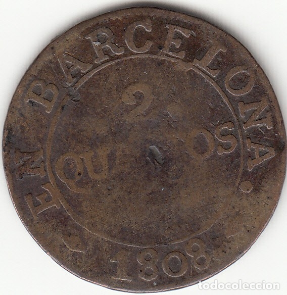 Monedas de Espa&ntilde;a: JOSE NAPOLEON: 2 CUARTOS 1808 BARCELONA - Foto 1
