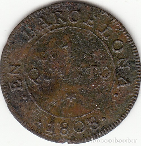 Monedas de Espa&ntilde;a: JOSE NAPOLEON: 1 CUARTO 1808 BARCELONA - Foto 1