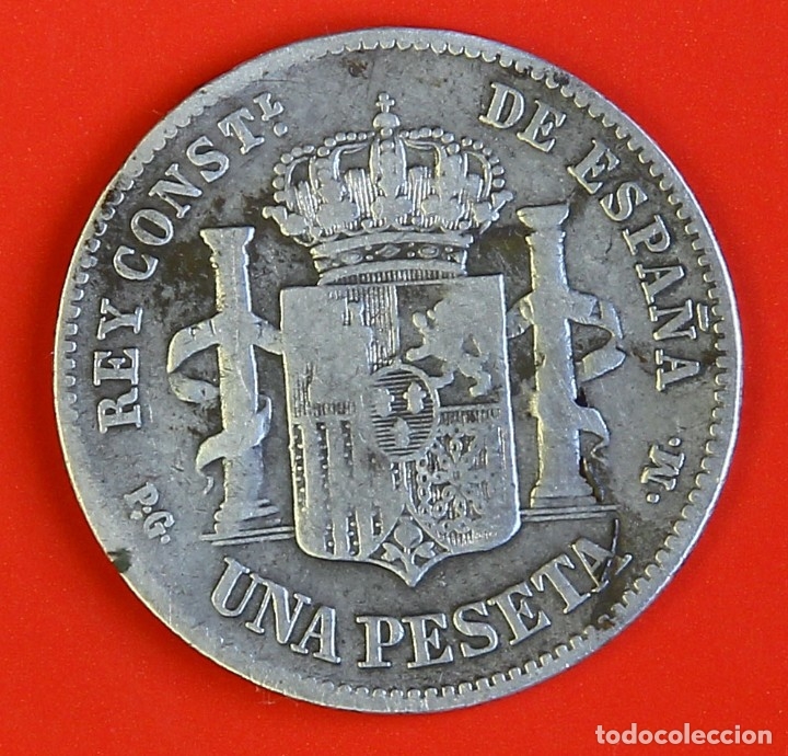 Monedas de Espa&ntilde;a: MONEDA DE 1 PESETA: 1891 PGM Estrellas (--)(--) BC+ - Foto 2