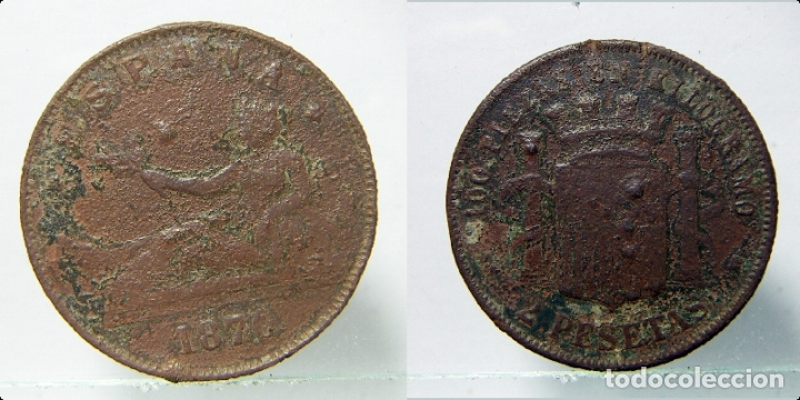 Münzen von Spanien: MONEDA DE 2 PESETAS 1870 FALSAS DE EPOCA