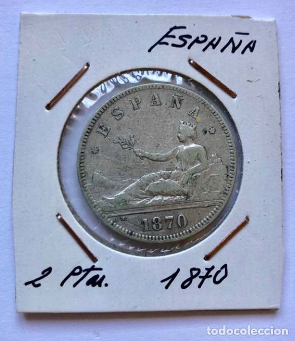 Monedas de España: MONEDA DE PLATA DE 2 PESETAS, DE 1870. - Foto 2 - 178390026