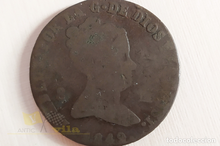 Monedas de Espa&ntilde;a: Moneda de 8 maravedis de Isabel II - 1849 - Foto 2