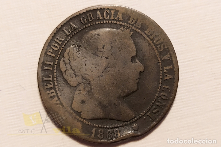 Monedas de Espa&ntilde;a: Moneda de Isabel II - C&eacute;ntimos de Escudo - 1868 - Foto 2