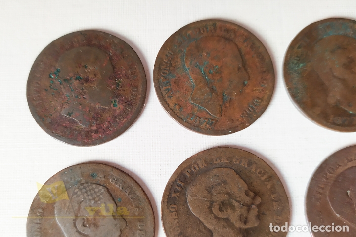 Monedas de Espa&ntilde;a: Lote de 7 Monedas del Alfonso XII - 5 C&eacute;ntimo - 1877 - Foto 2