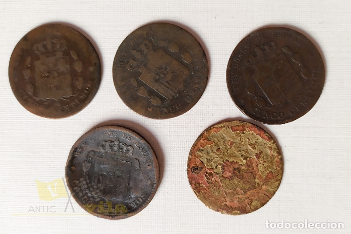 Monedas de Espa&ntilde;a: Lote de 5 Monedas del Alfonso XII - 5 C&eacute;ntimo - 1879 - Foto 5