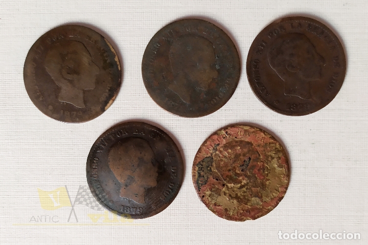 Monedas de Espa&ntilde;a: Lote de 5 Monedas del Alfonso XII - 5 C&eacute;ntimo - 1879 - Foto 1