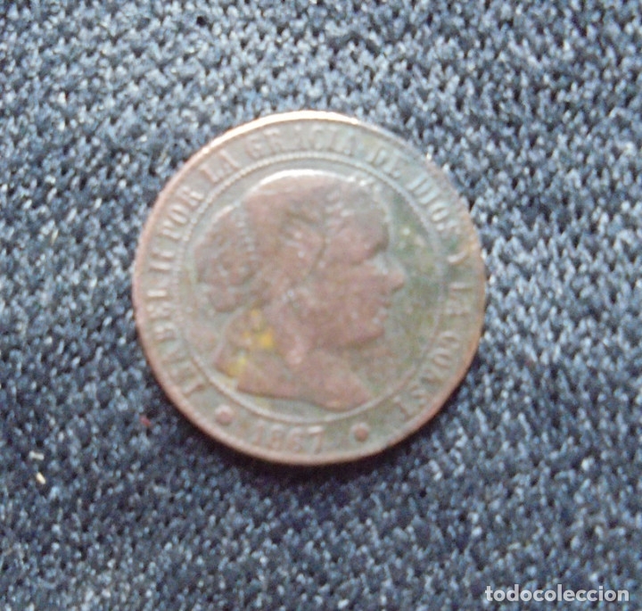 Monedas de Espa&ntilde;a: Moneda media centimo de escudo Isabel II 1867 - Foto 1