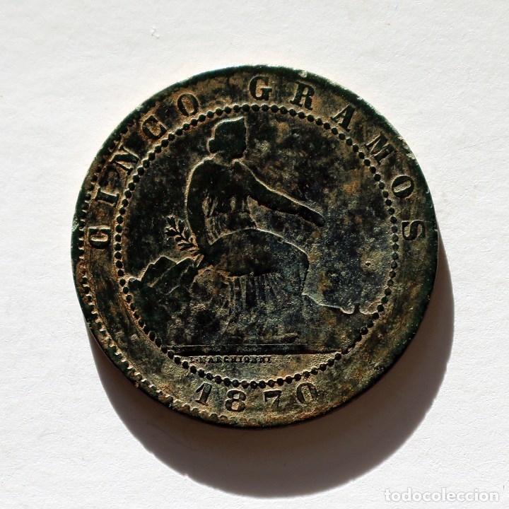 Monedas de Espa&ntilde;a: 5 CENTIMOS GOBIERNO PROVISIONAL 1870 - Foto 2
