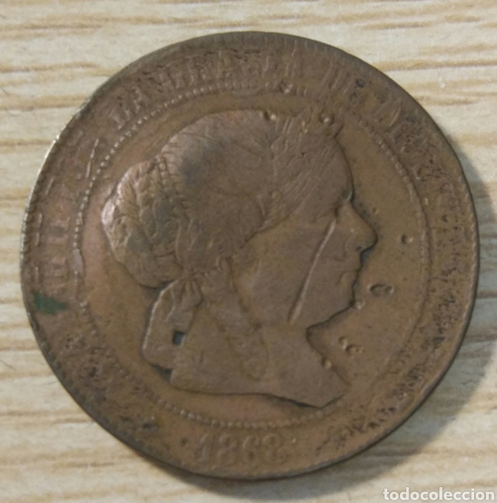Monedas de Espa&ntilde;a: 5 c&eacute;ntimos de Escudo Isabel II 1868 - Foto 2