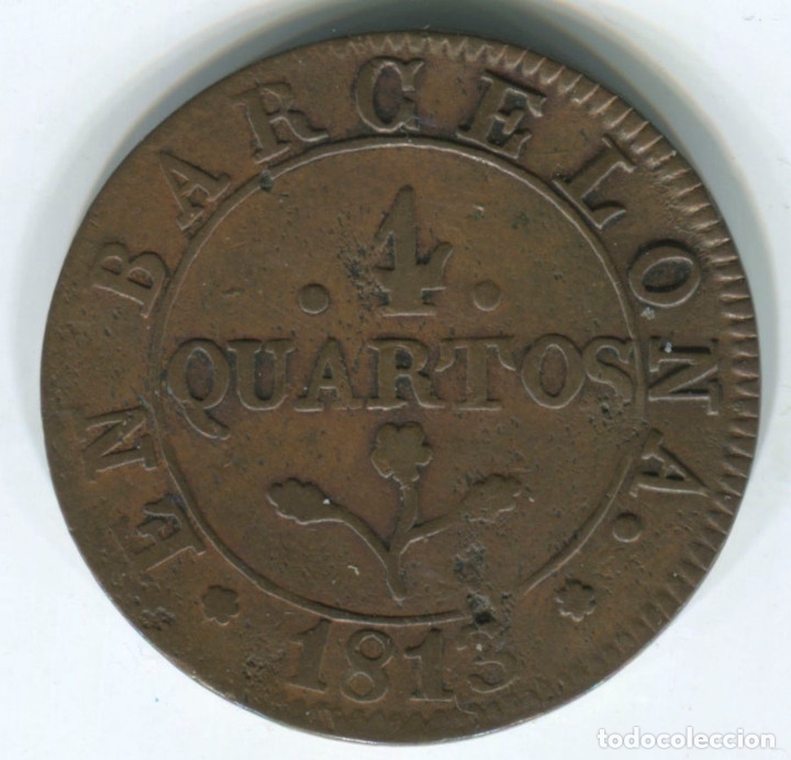 Monedas de Espa&ntilde;a: Fernando VII. 4 Quartos de Barcelona 1813 - Foto 2