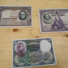 Monedas de España: CINCUENTA PESETAS - 100 PESETAS - 3 BILLETES