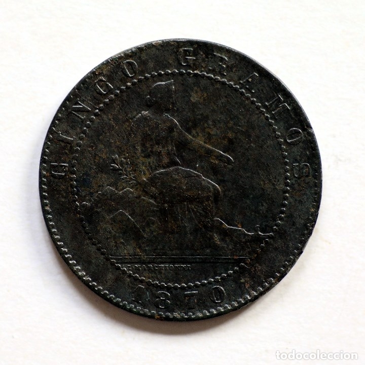 Monedas de Espa&ntilde;a: 5 CENTIMOS GOBIERNO PROVISIONAL 1870 - Foto 2