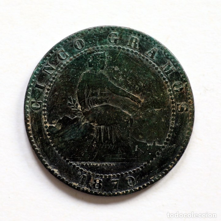 Monedas de Espa&ntilde;a: 5 CENTIMOS GOBIERNO PROVISIONAL 1870 - Foto 2
