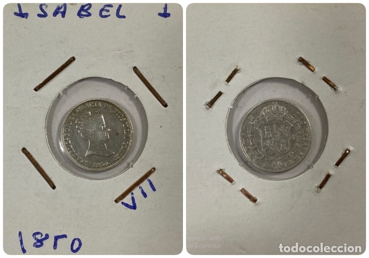 Coins of Spain: UN REAL. ISABELL II. SEVILLA. RD. 1850. S/C.