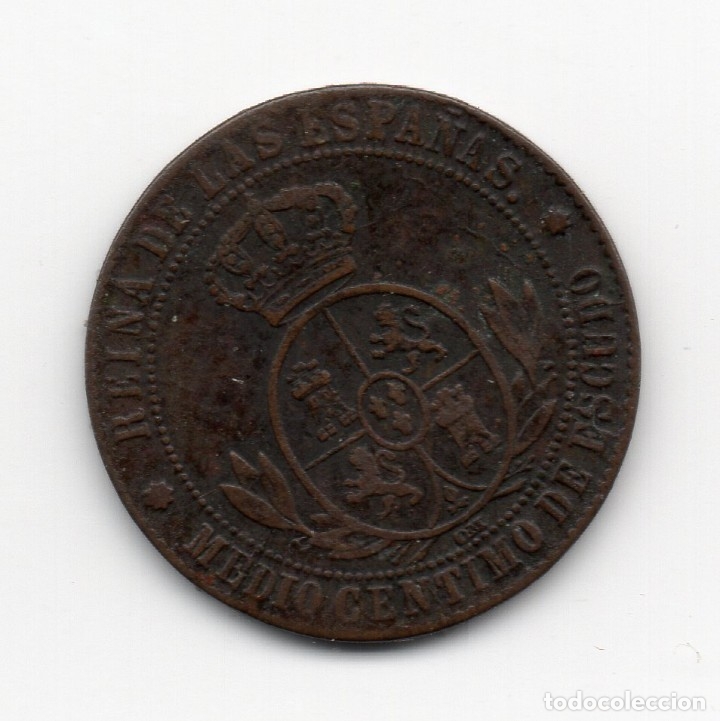 Monedas de Espa&ntilde;a: 1/2 Centimo Escudo 1868 Barcelona  OM - Foto 2