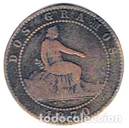 Monedas de Espa&ntilde;a: 2 C&Eacute;NTIMOS. GOBIERNO PROVISIONAL. 1870. - Foto 1