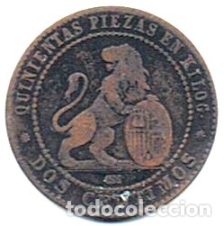 Monedas de Espa&ntilde;a: 2 C&Eacute;NTIMOS. GOBIERNO PROVISIONAL. 1870. - Foto 2