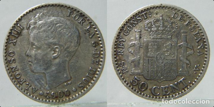 Monedas de Espa&ntilde;a: MONEDA DE 50 CENTIMOS ALFONSO XIII A&Ntilde;O 1900 PLATA - Foto 1