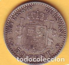 Monedas de Espa&ntilde;a: MONEDA DE ALFONSO XIII DE 50 CTMS. 1904 PC  V - Foto 2