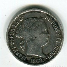 Monedas de España: 20 CENTAVOS DE PESO ISABEL II MANILA AÑO 1868. Lote 30317323