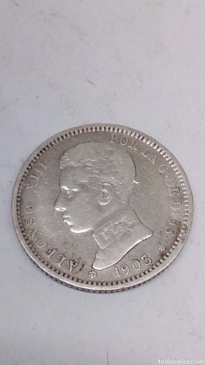 Monedas de Espa&ntilde;a: Moneda una peseta de plata a&ntilde;o 1903 - Foto 2