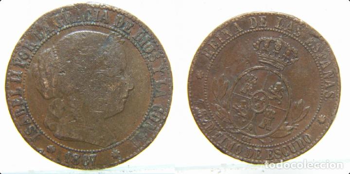 Monedas de Espa&ntilde;a: MONEDA DE ISABEL II 1 CENTIMO DE ESCUDO 1867 CECA BARCELONA - Foto 1