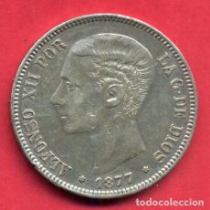 Monedas de España: MONEDA PLATA 5 PESETAS ALFONSO XII DURO DE PLATA 1877 MBC++ ESTRELLAS VISIBLES 18 77 ORIGINAL D2741