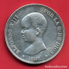Monedas de España: MONEDA PLATA 5 PESETAS ALFONSO XIII DURO DE PLATA 1888 MBC++ ESTRELLAS VISIBLES 18 88 ORIGINAL D2744. Lote 199099842
