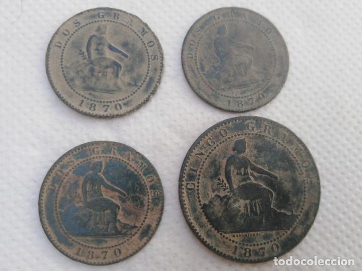 Monedas de Espa&ntilde;a: lote 4 monedas gobierno provisional 1870 de dos centimos y cinco centimos muy bonitas