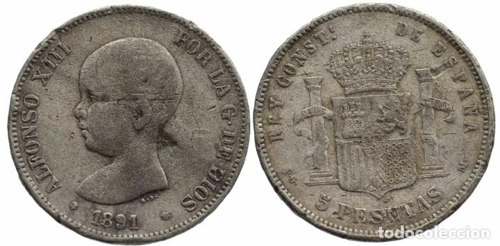 M&uuml;nzen von Spanien: 5 PESETAS 1891-PGM FALSA DE EPOCA