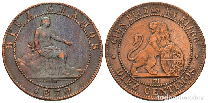 Moedas de Espanha: *** MUY BONITOS 10 C&Eacute;NTIMOS 1870 BARCELONA OM DE GOBIERNO PROVISIONAL. CAL-2008-24 ***