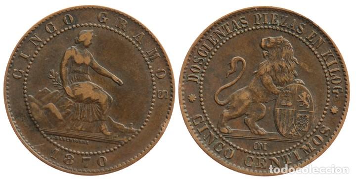 Moedas de Espanha: 5 CENTIMOS 1870