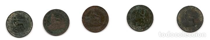 Monedas de Espa&ntilde;a: GOBIERNO PROVISIONAL 2 c&eacute;ntimos (1870) 5 piezas - Foto 1