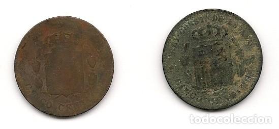 Monedas de Espa&ntilde;a: Alfonso XII 5 c&eacute;ntimos (1877) 2 piezas - Foto 2