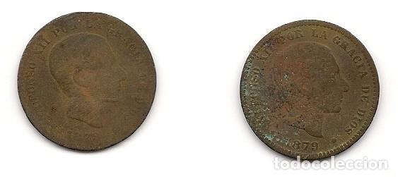 Monedas de Espa&ntilde;a: Alfonso XII 5 c&eacute;ntimos (1879) 2 piezas - Foto 1