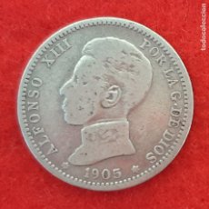 Monedas de España: MONEDA PLATA 1 PESETA ALFONSO XIII 1905 ESTRELLAS VISIBLES 19 5 MBC ORIGINAL , B33. Lote 203892317