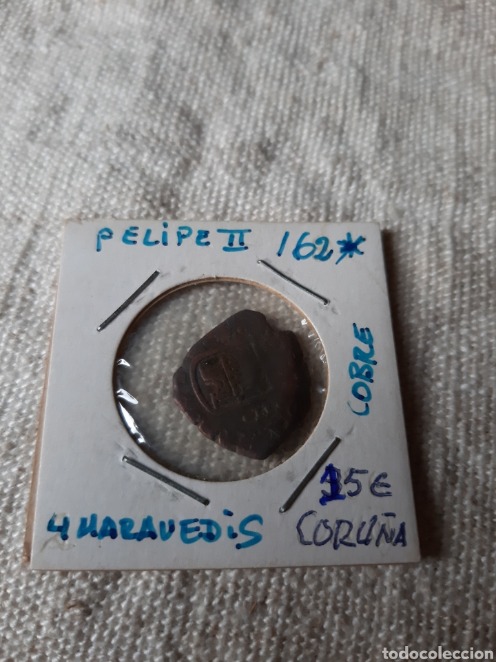 Monedas de Espa&ntilde;a: Felipe II 4 Maravedis Coru&ntilde;a cobre 162* - Foto 1