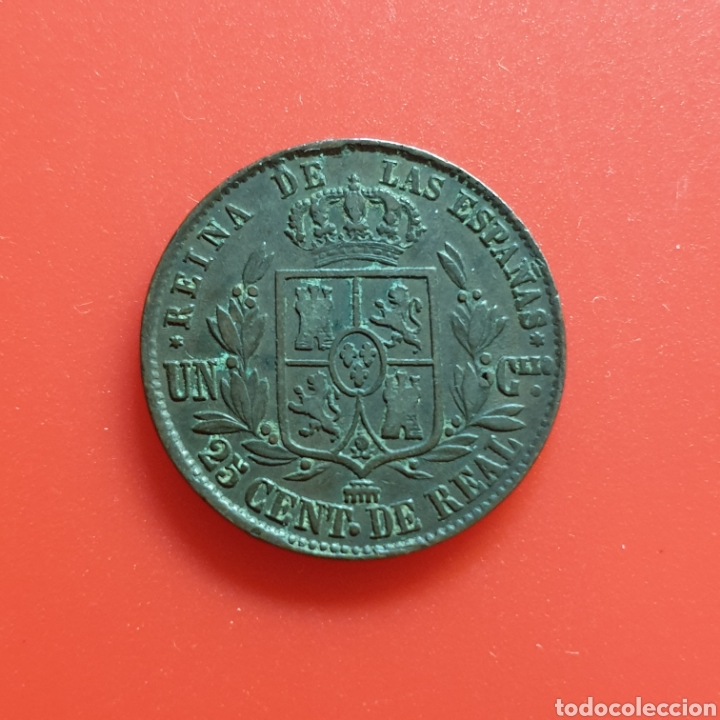 Monedas de Espa&ntilde;a: Isabel II &ndash; 25 centimos de Real 1855 Segovia - Foto 2