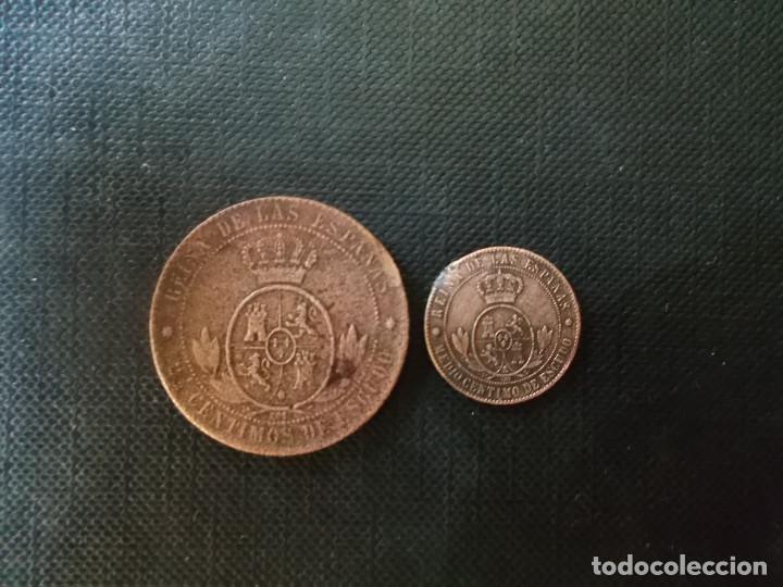 Monedas de España: 2 monedas de 2 1/2 centimos y medio centimo 1868 Isabel II - Foto 2 - 210472701