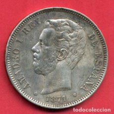 Monedas de España: MONEDA PLATA 5 PESETAS AMADEO I DURO DE PLATA 1871 ESTRELLAS VISIBLES 18 71 MBC++ ORIGINAL D2769. Lote 212760825