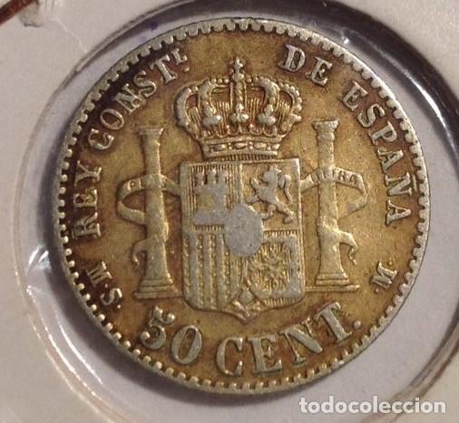 Monedas de Espa&ntilde;a: MONEDA ESPA&Ntilde;A ...50 CENTIMOS... PLATA 1880...DORADA - Foto 2