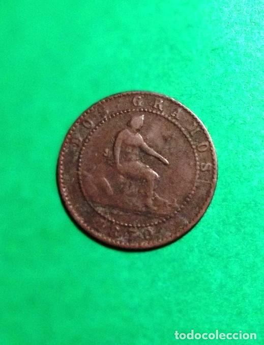 Monedas de Espa&ntilde;a: Moneda de 2 c&eacute;ntimos, 2 gramos de 1870 - Gobierno Provisional - Foto 1
