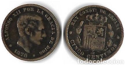 Monedas de Espa&ntilde;a: ALFONSO XII 1878 CINCO CENTIMOS MBC - Foto 1