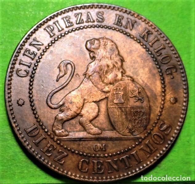 Monedas de Espa&ntilde;a: GOBIERNO PROVISIONAL, 10 C&eacute;ntimos, 1870, EBC, Cu - Foto 2