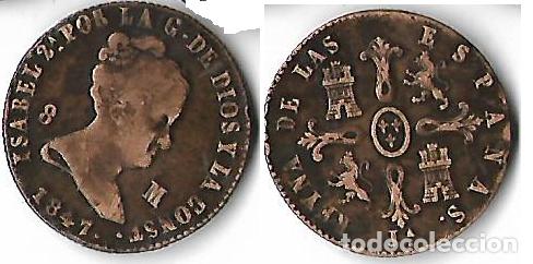 Monedas de Espa&ntilde;a: ISABEL 2&ordf; 1847 8 MARAVEDIS CECA JUBIA MBC - Foto 1