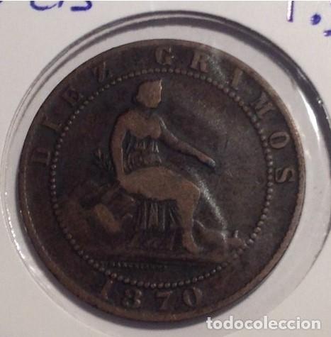Monedas de Espa&ntilde;a: MONEDA 10 CENTIMOS ESPA&Ntilde;A 1870..COBRE - Foto 2