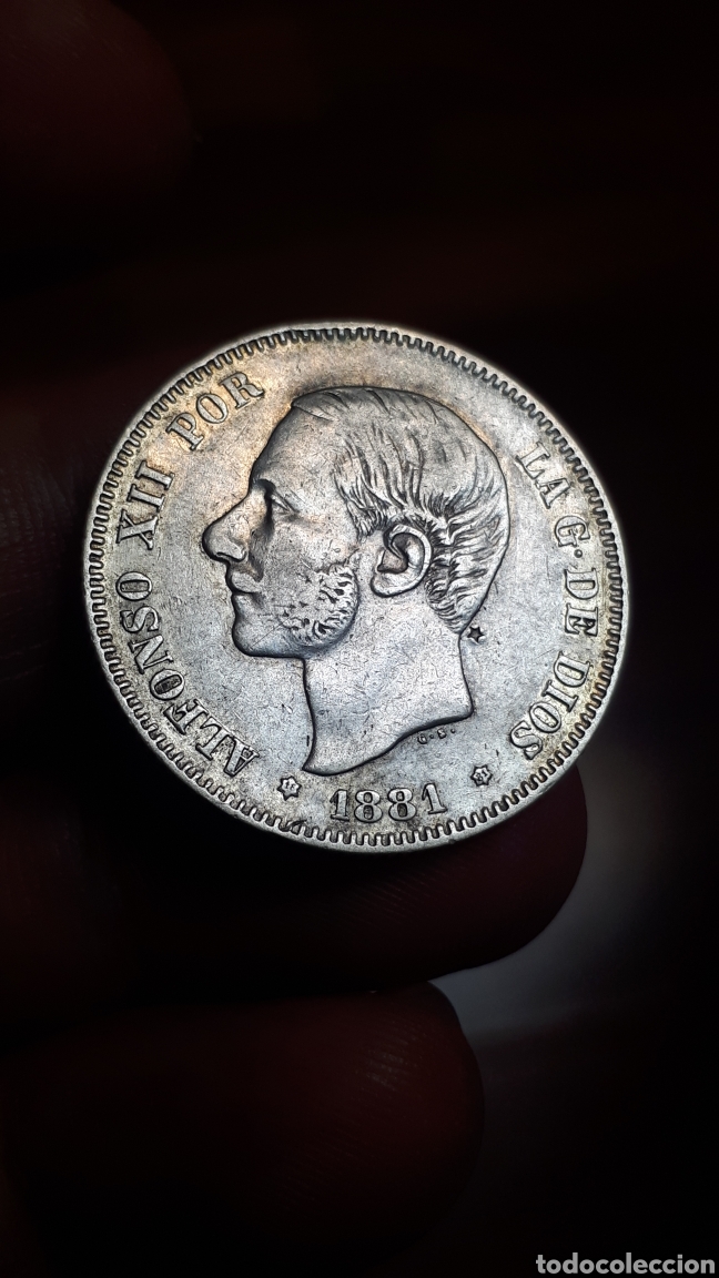 M&uuml;nzen von Spanien: 2 pesetas 1881 *18/81 resello estrella 5 puntas