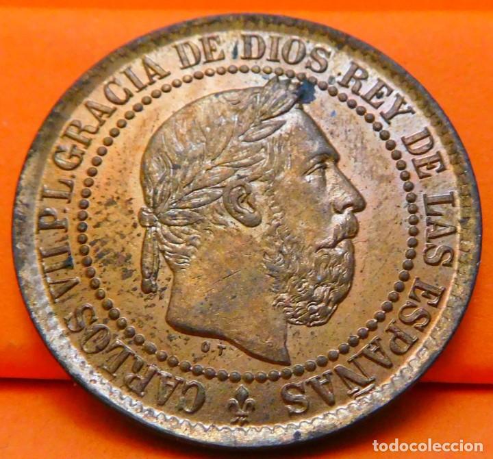 M&uuml;nzen von Spanien: ESPA&Ntilde;A,5 CTS. DE PESETA,1875.CARLOS VII 'EL PRETENDIENTE'. GIRADA. COBRE.BR.SC.(188)
