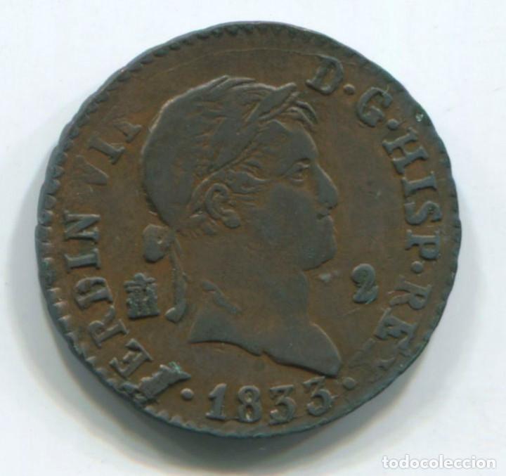 Monedas de Espa&ntilde;a: Fernando VII, 2 maraved&iacute;s, 1833. Segovia. - Foto 1